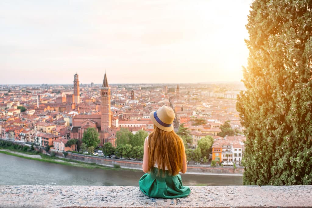 Verona the historic city of Verona, Italy, specifically looking out over the Adige River toward the city center