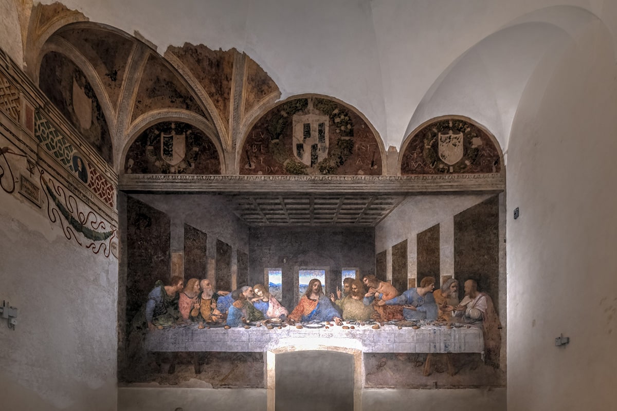Leonardo da Vinci's famous mural, The Last Supper, located in the refectory of the Convent of Santa Maria delle Grazie in Milan
