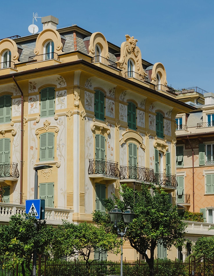 An Art Nouveau building located in Rapallo, specifically on Via Armando Diaz