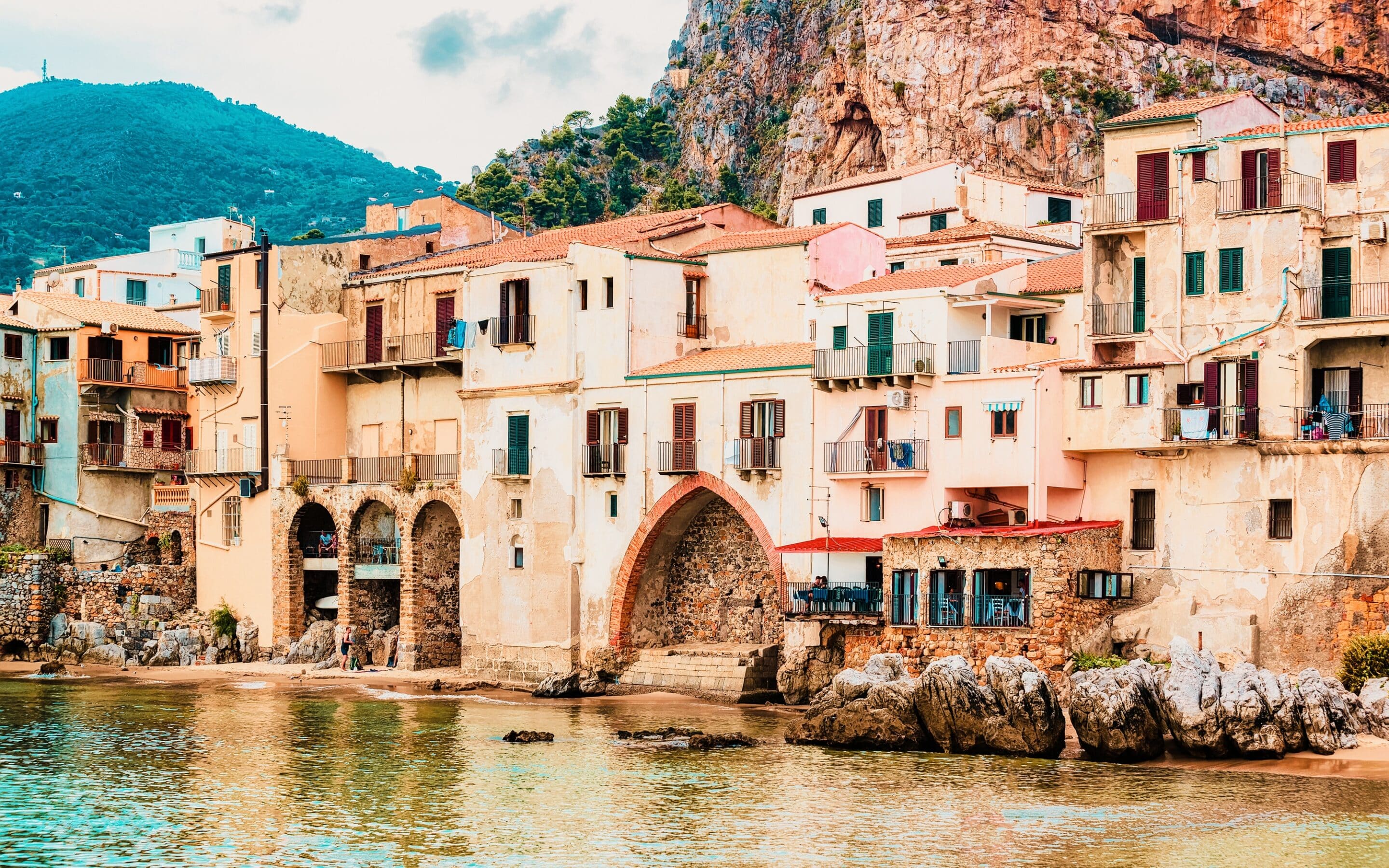 The historic seafront and old houses of Cefalù, Sicily