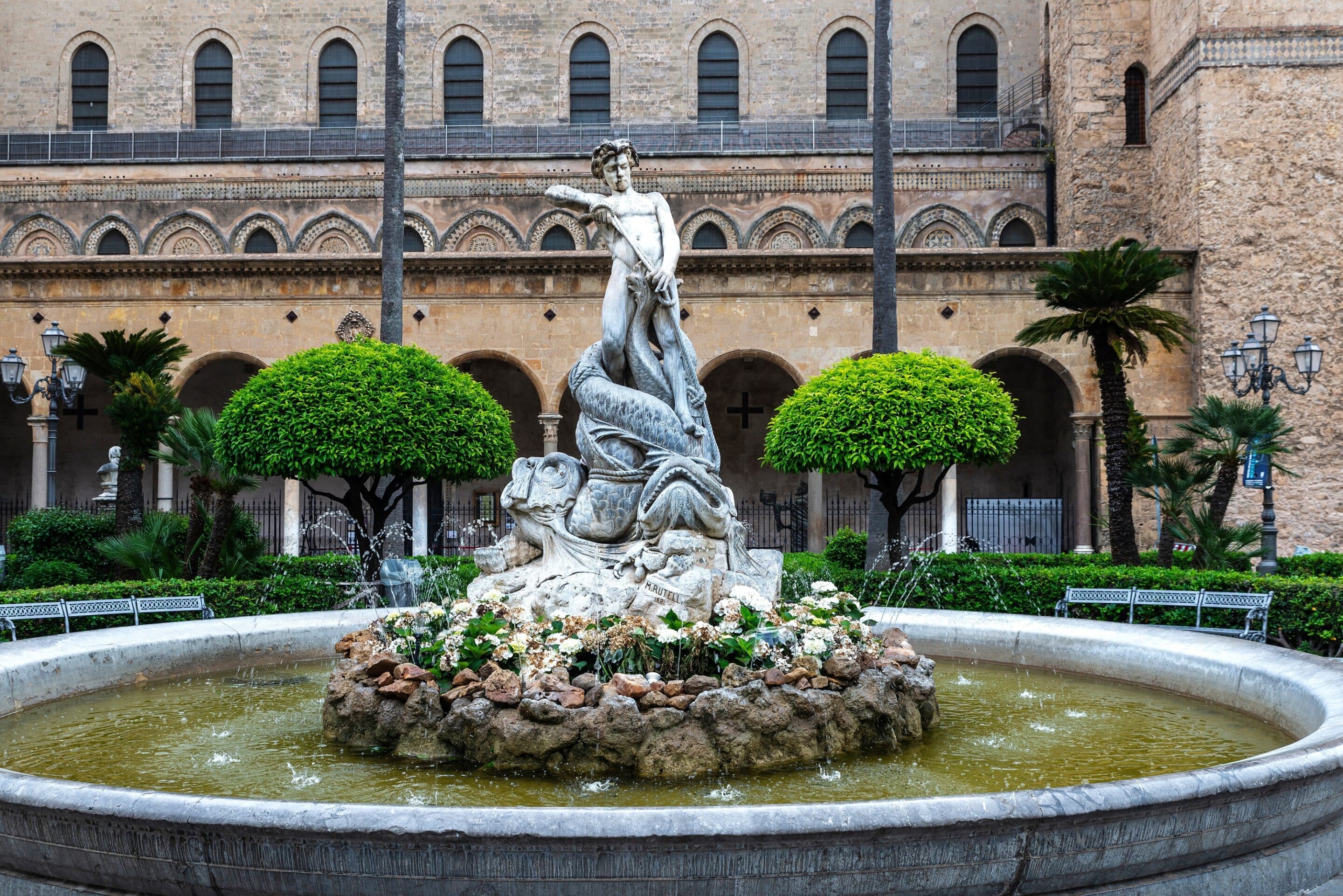The Fontana del Tritone (Triton Fountain) in Monreale, Sicily, Italy