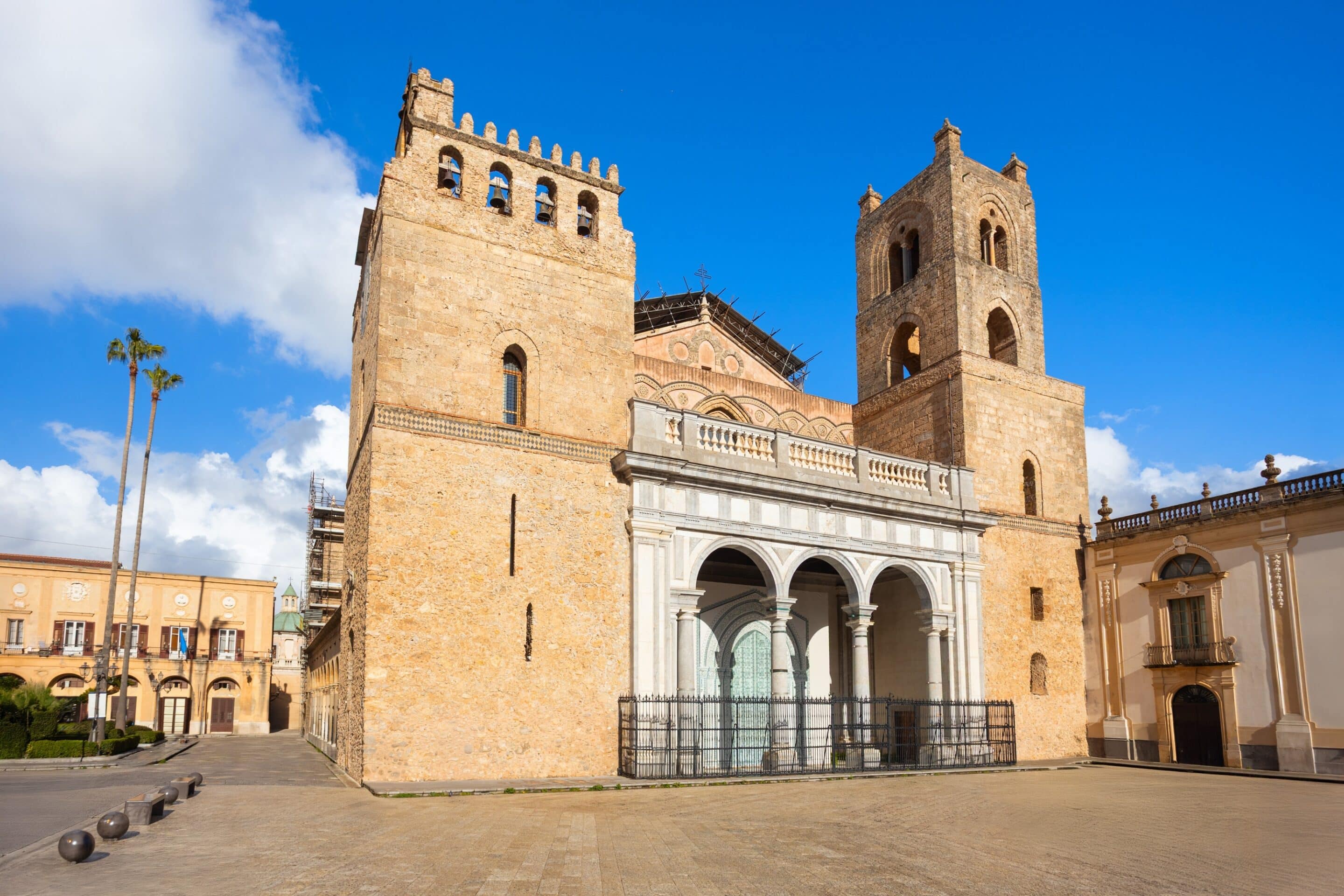 The facade and towers of the Monreale Cathedral, Sicily