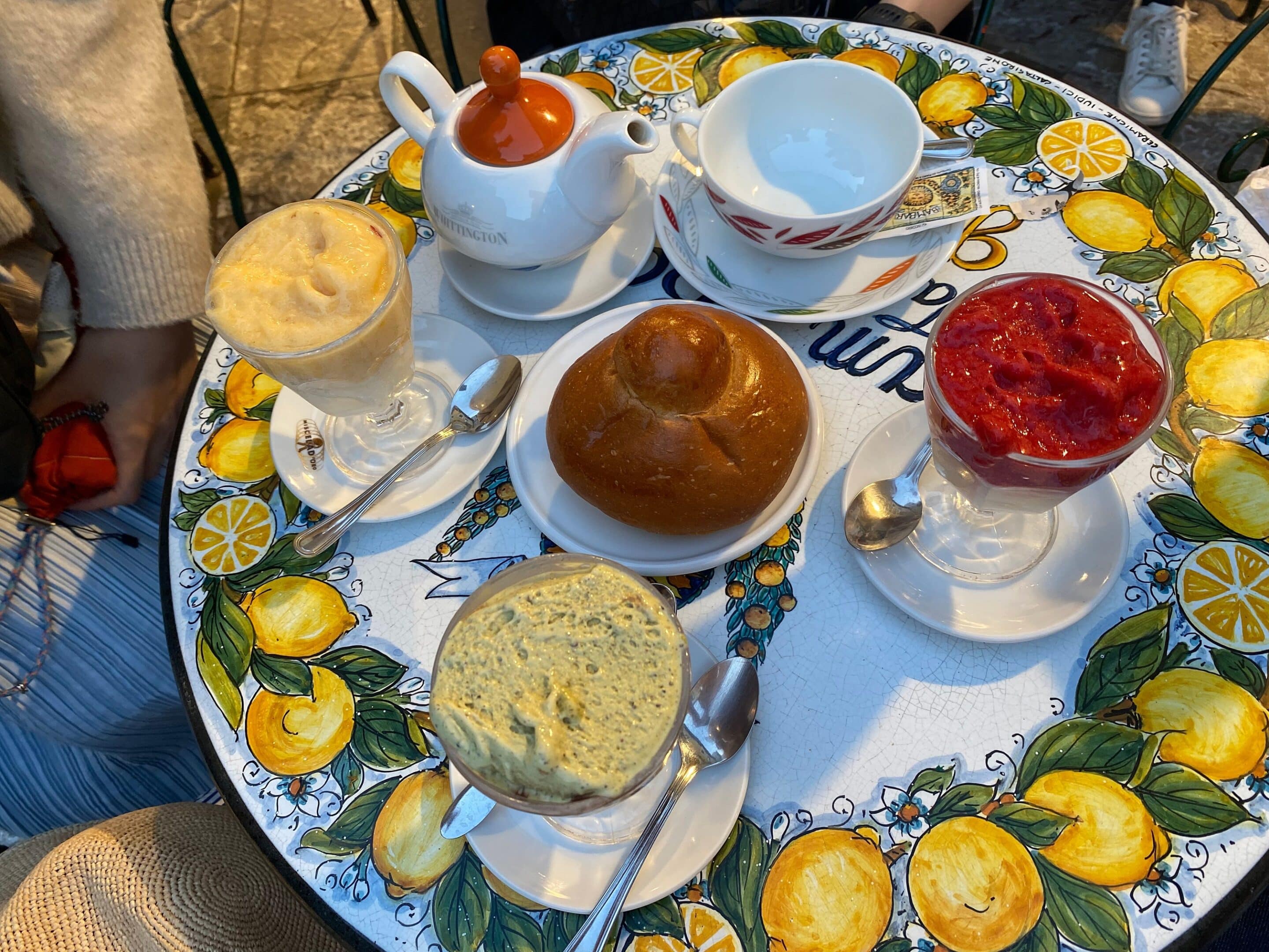 Traditional Sicilian granita and a freshly baked brioche