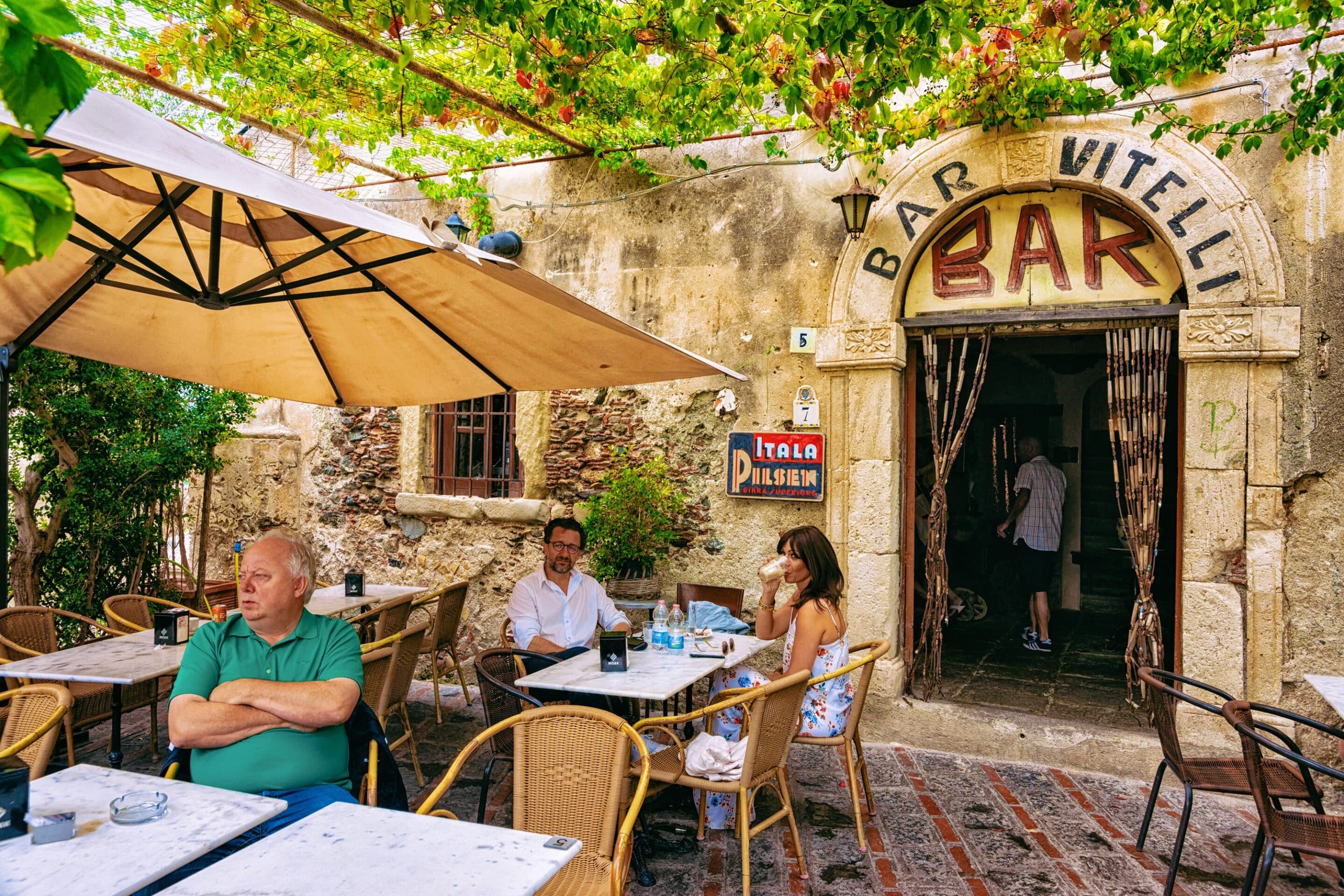 The historic Bar Vitelli in the hilltop village of Savoca, Sicily, famous as filming location for The Godfather